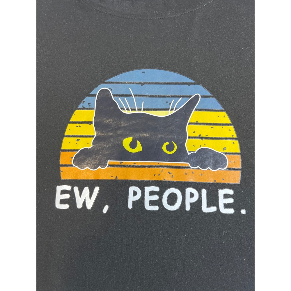 Ew People Cat Retro Sunset Black Crop Top XL Short Sleeve Boxy Graphic Tee - Picture 1 of 11